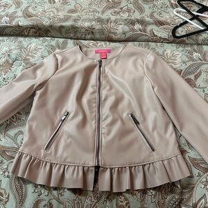 Catherine Malandrino Light Beige faux Leather Jacket with Ruffle Hem